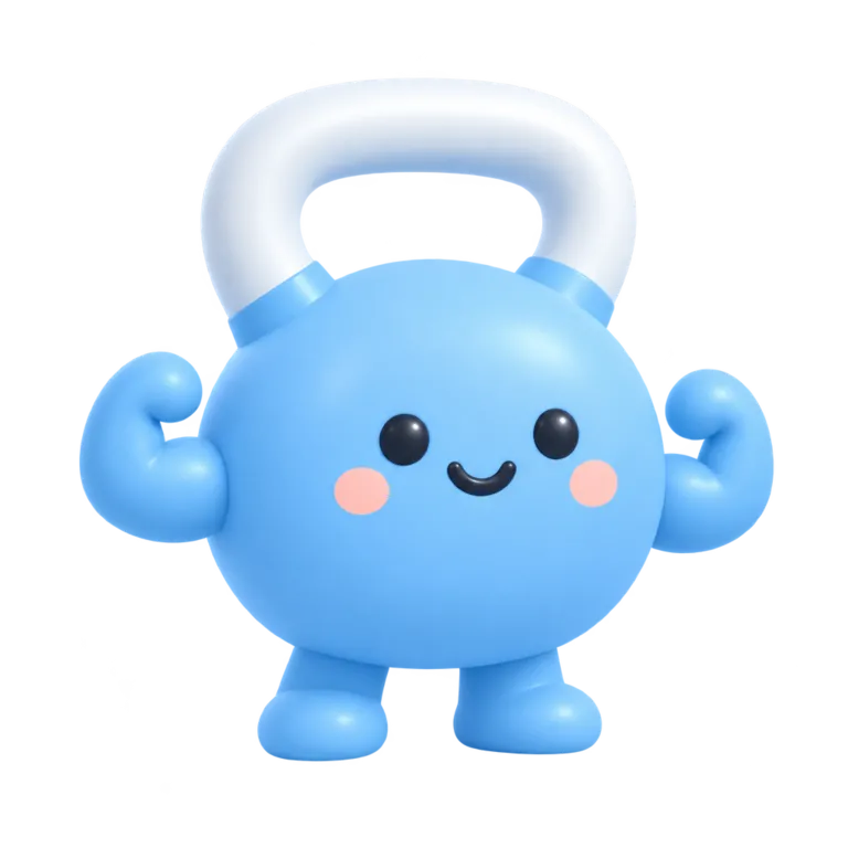 Kettle the kettlebell mascot flexing